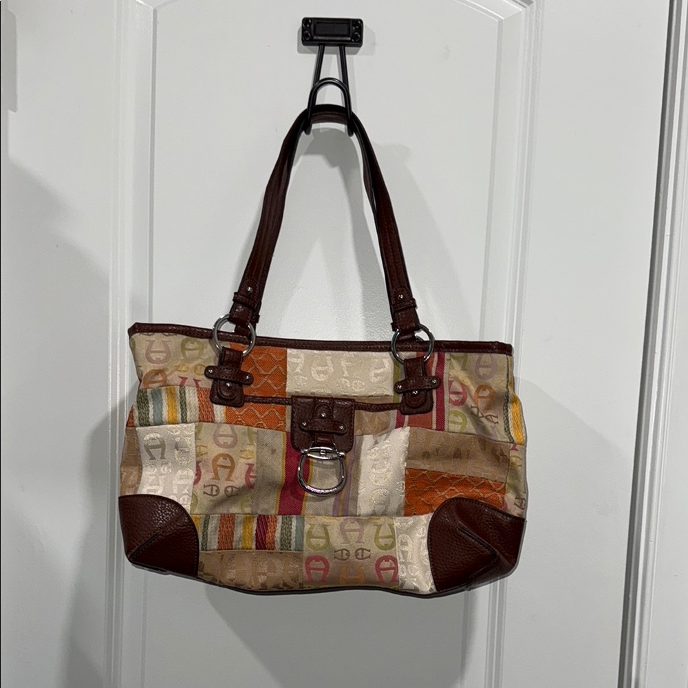 Etienne Aigner Brown Shoulder Bag with Patchwork Design